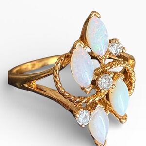 Vintage Marquise Opal Gold tone Statement Ring Size 9.75 Size